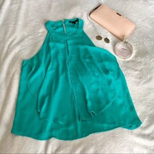 TEAL RUFFLED TOP WITH KEY HOLE FRONT & BACK